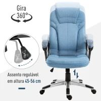 Vinsetto Cadeira de Escritório Giratória Cadeira de Escritório Ergonômica com Altura Ajustável Apoio para os Braços e Encosto Acolchoado de Linho Sintético 66x75x110-120cm Azul Claro(m-4)