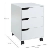 HOMCOM Bloco de Gavetas para Escritório Móvel de Escritório Bloco de Gavetas com 3 Gavetas e 4 Rodas 40x50x57,5 cm Branco(m-3)