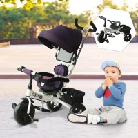 HOMCOM Triciclo para Crianças com Capota de Ferro, Plástico e Tela Cor Roxo e Branco 92x51x110 cm(m-2)