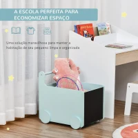 HOMCOM Caixa de Armazenamento de Brinquedos Infantil com Rodas Alça e 2 Lousas Baú de Armazenamento para Habitação de Crianças Escola Infantil Sala de Jogos 47x35x45,5cm Azul(m-4)