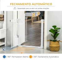 PawHut Barreira de Segurança de Cães Animais de Estimação para Escadas e Portas 75-103cm com 2 Extensões Fechamento Automático e Sistema de Duplo Bloqueio Aço Branco(m-6)