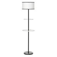 HOMCOM Candeeiro de Pé Moderno com 2 Mesinhas Auxiliares Suporte para Lâmpada E27 Máx. 40W e Interruptor de Pé para Sala de Estar Dormitório Estúdio Ø40x170cm Preto e Branco(m-1)