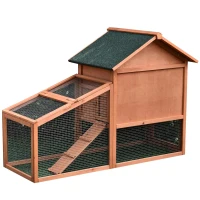 PawHut Casa para Coelhos de Madeira Coelheira para Exterior Teto de Tela de Asfáltica 144x64,5x100 cm Madeira(m-12)