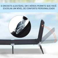Outsunny Espreguiçadeira dobrável reclinável com ângulo ajustável de 3 posições para exterior carga 120 kg 190x56x28 cm Preto(m-4)