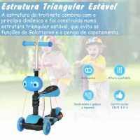 HOMCOM trotinete 5 em 1 para crianças de acima de1 ano trotinete de 3 rodas com assento removível guiador ajustável 62x25x72,5 cm Azul(m-5)