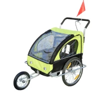 HOMCOM Reboque de Bicicleta para Crianças com 2 Lugares- Cor: Verde - 122 x 90 x 106 cm(m-1)