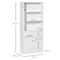 HOMCOM Estante para Livros com 3 Compartimentos Abertos e 1 Armário com Prateleira Ajustável Armazenamento para Sala de Estar Escritório 70x29,5x167 Branco(m-3)