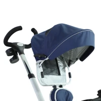 HOMCOM Triciclo  4 em 1 para Crianças acima de 18 Meses evolutivo Assento Giratório com Capuz  Barra Desmontável 118x53x105cm Azul(m-12)