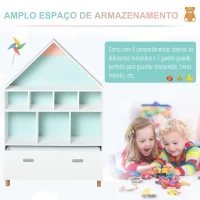 HOMCOM Estante de Madeira Infantil em Forma de Casa Estante para Crianças com 8 Compartimentos Abertos e Gaveta de 2 Cores 82x30x126cm Branco(m-4)