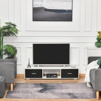 HOMCOM Móvel de TV para Televisores de até 60" Móvel de Sala de Estar Moderno com 2 Gavetas e Compartimento Aberto 140x30x32cm Branco e Preto(m-2)