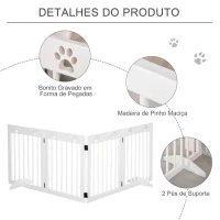 PawHut Barreira de Segurança Dobrável para Cães Grade de Proteção de 4 Painéis com Pés para Portas Escadas Corredor 204x30x61cm Branco(m-5)