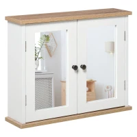 Kleankin Armário de banheiro montado na parede com espelho  2 portas Prateleira ajustável em 3 posições  56x14x46 cm Branco(m-1)