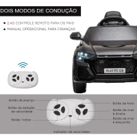 HOMCOM Carro Elétrico Infantil para Crianças de 3-5 Anos Licença Audi RS Q8 com Bateria 6V Controle a Distância Música MP3 Buzina e Luzes Velocidade Máx. 3km/h 101x62x51cm Preto(m-6)