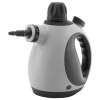 HOMCOM Limpador a Vapor Portátil 1050W Vapor de Limpeza de Pressão com Tanque de 350ml e 9 Acessórios Multiuso para Sofá Assento Carro Cozinha 30x15x21cm Preto e Cinza(m-1)