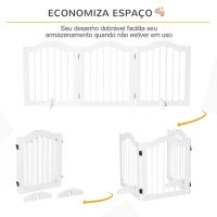 PawHut Barreira de Segurança Dobrável para Cães Pequenos Barreira de Proteção para Animais de Estimação com 3 Painéis e 2 Suportes para Portas Escadas Corredores 154,5x29,5x61 Branco(m-4)