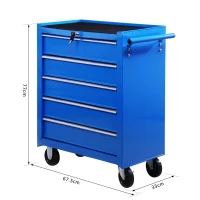 HOMCOM Carrinho de Ferramentas para Oficina com Rodas e 5 Gavetas Fechadura e Alça Lateral 67,5x33x77 cm Vermelho(m-3)