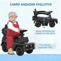 HOMCOM Carro de Passeio Carro Andador para Crianças acima de 12 Meses Mercedes G350 com Buzina Capô Removível Encosto e Suporte de Proteção 85,5x40,5x95cm Preto(m-6)