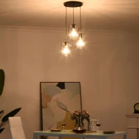 HOMCOM Candeeiro Suspenso Vintage Candeeiro de Teto de Estilo Industrial Candeeiro de Suspensão de Metal para Sala de Jantar Sala de Estar Ø38x145cm Preto(m-2)