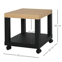 HOMCOM Mesa de Apoio para sofá mesa lateral com prateleira aberta Rodas 40x40x40 Preto e Madeira(m-3)