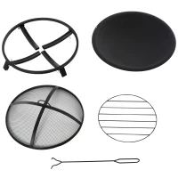 Outsunny Braseiro ao ar livre Ø55 cm Fogueira Portátil para aquecimento varanda churrasco jardim com cobertura de rede Preto(m-3)