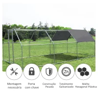 PawHut Galinheiro ao ar livre Gaiola para aves domésticas de metal galvanizado com fechadura e cobertura Oxford 280x570x195cm(m-6)