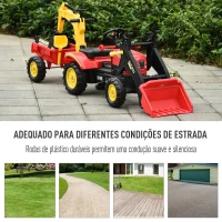 HOMCOM Trator de pedais para crianças acima de 3 anos com reboque e pá frontal 179x42x59 cm Vermelho(m-7)