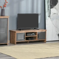 HOMCOM Armário de TV para televisores de 42"com 2 compartimentos fechados com portas de metal e 2 estantes 109x35x38 cm Madeira natural e cinza(m-9)