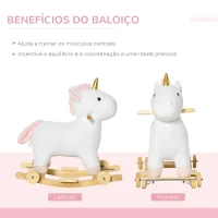 HOMCOM Baloiço Infantil em Forma de Unicornio para Crianças acima de 3 Anos Baloiço 2 em 1 com Rodas e Sons 45kg 63x38x63cm Branco(m-7)