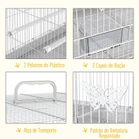 PawHut Gaiola para pássaros 60x41x41cm Aviário com 2 poleiros e 3 portas para pássaros pequenos Canários Papagaios de metal branco(m-4)