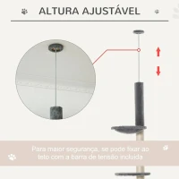 PawHut Árvore Arranhador para Gatos para Fixar ao Teto Altura Ajustável 238-270cm com Rede Caverna Rampa Bola pendurada 60x40x270cm Cinza Claro(m-5)