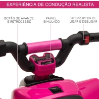 HOMCOM Quadriciclo Elétrico para Crianças de 18-36 Meses Quadriciclo a Bateria 6V com Avance e Retrocesso 72x40x45,5cm Rosa(m-5)