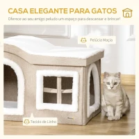 PawHut Casa Dobrável para Gatos Caverna para Gatos Grande com Tampa Removível Almofadas 2 Entradas e Janela 63,5x37x40cm Bege(m-4)