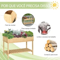 Outsunny Horta Vertical de Madeira 120x60x81cm Floreira Elevada para Cultivo de Plantas Flores com Prateleira Inferior para Jardim Terraço Exterior(m-6)