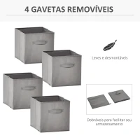 HOMCOM Estante para Livros de 8 Cubos Estante Modular com 4 Cestos Removíveis de TNT para Escritório Estúdio Dormitório 61,5x30x121,6cm Branco e Cinza(m-5)