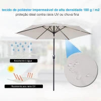 Outsunny Chapéu de Sol de Jardim Ø270x235cm Chapéu de Sol de Alumínio Reclinável com Manivela e 6 Hastes para Terraço Exterior Balcão Creme(m-7)