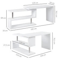HOMCOM Secretária de Canto Giratória 360º Secretária em Forma de L com Prateleiras para Escritório Casa 114x120x76,1cm Branco(m-3)