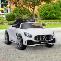 HOMCOM Carro elétrico infantil para 3-5 anos Mercedes GTR licenciado bateria de 12V com controle remoto Porta de abertura dupla Carga 25kg 105x58x45 cm Branco(m-2)
