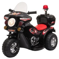 HOMCOM Mota Elétrica para Crianças de 18-36 Meses Motocicleta Infantil com 3 Rodas e Bateria 6V com Música Buzina Farol Baú 80x35x52cm Preto(m-1)