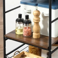 HOMCOM Carro de Cozinha com Rodas Carrinho Auxiliar de Armazenamento com 2 Prateleiras 2 Cestas Removíveis 4 Ganchos 40x38x111cm Nogueira e Preto(m-9)