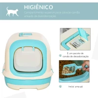 PawHut Caixa de Areia para Gatos com Alça de Transporte Duplo Fundo Bandeja Removível Pá e Filtro de Carvão Ativo 63x43x43cm Bege e Verde(m-6)