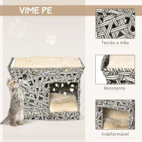 PawHut Cesta de Vime para Gatos de 2 Níveis Cama Caverna de Gatos com 2 Almofadas Suaves Estrutura de Metal 51x42x37cm Cinza e Bege(m-5)
