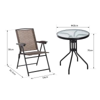 Outsunny Conjunto de Mesa e 2 Cadeiras  Cadeira Dobrável Encosto Reclináveis a 4 Níveis  Armação de Aço Marrom(m-3)