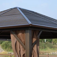 Outsunny Pérgola para Jardim com Parede Lateral e Rede Mosquiteira 365x300x265 cm Marrom(m-10)