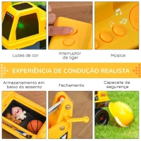 HOMCOM Escavadora Infantil sem Pedais para Crianças de 2-3 anos Carro Andador com Pá Pinça de Agarrar Luzes Música e Armazenamento Oculto 90x28x58cm Amarelo(m-6)