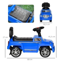 HOMCOM Carro Andador para Bebé de 18-36 Meses Carro sem Pedais com Faróis Música Buzina Compartimento de Armazenamento e Encosto Alto 68x30,5x41,5cm Azul(m-3)