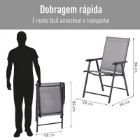Outsunny Conjunto de 2 cadeiras dobráveis Com apoio de braços para varanda Jardim Terraço Carga 100kg 58x64x94 cm Cinza(m-5)