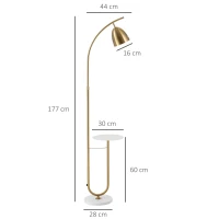 HOMCOM Candeeiro de Pé Vintage com Mesa Auxiliar Suporte para Lâmpada E27 Máx. 40W e Interruptor de Pé para Sala de Estar Dormitório Estúdio 30x44x177cm Dourado(m-3)