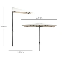 Outsunny Meia chapéu de sol 230x130x245 cm chapéu de sol para Parede Jardim com Manivela e Vara Metálica Ø38 mm Terraço Varanda Creme(m-3)