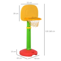 HOMCOM Tabela de Basquetebol Infantil para Crianças acima de 3 anos Altura Ajustável 2 Bolas e Inflador 52,5x44x120-160cm Amarelo Verde Vermelho(m-3)