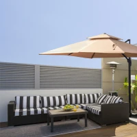 Outsunny Chapéu de Sol Excêntrico 294x294x270cm Chapéu de Sol de Alumínio à Manivela com Mastro Giratório 360º Teto Duplo Inclinável em 6 Posições Areia(m-2)